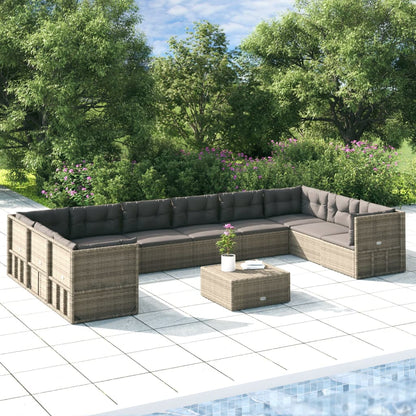 11 Piece Garden Lounge Set With Cushions Grey Poly Rattan