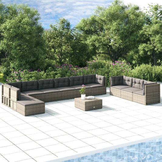 11 Piece Garden Lounge Set With Cushions Grey Poly Rattan