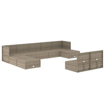 10 Piece Garden Lounge Set With Cushions Grey Poly Rattan