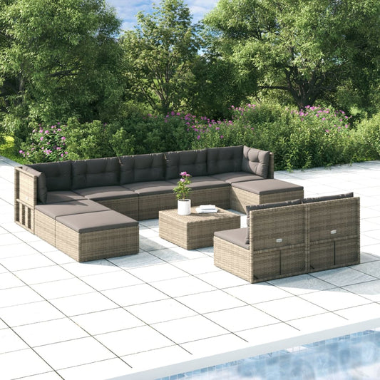 10 Piece Garden Lounge Set With Cushions Grey Poly Rattan