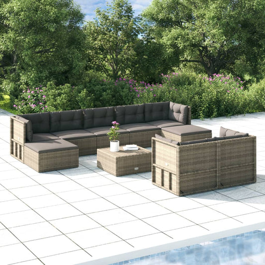 9 Piece Garden Lounge Set With Cushions Grey Poly Rattan