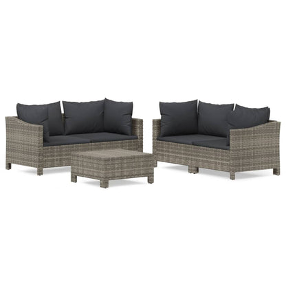 5 Piece Garden Lounge Set With Cushions Grey Poly Rattan