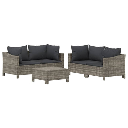 5 Piece Garden Lounge Set With Cushions Grey Poly Rattan