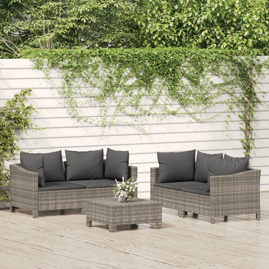 5 Piece Garden Lounge Set With Cushions Grey Poly Rattan