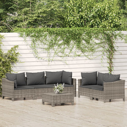 5 Piece Garden Lounge Set With Cushions Grey Poly Rattan
