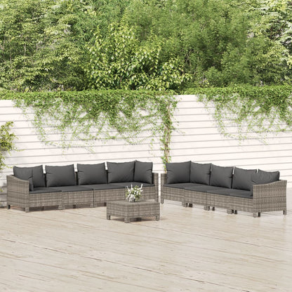 5 Piece Garden Lounge Set With Cushions Grey Poly Rattan