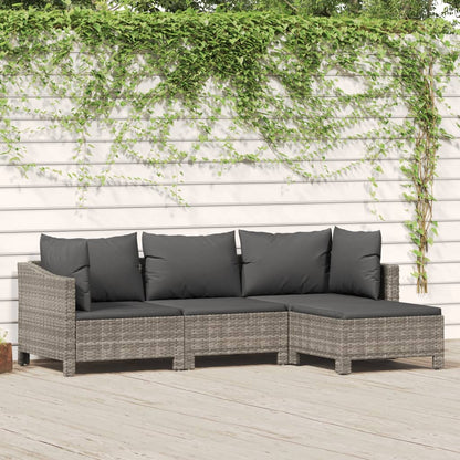 4 Piece Garden Lounge Set With Cushions Grey Poly Rattan