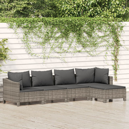 4 Piece Garden Lounge Set With Cushions Grey Poly Rattan
