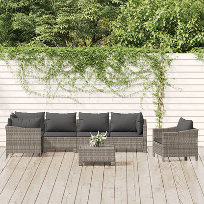6 Piece Garden Lounge Set With Cushions Grey Poly Rattan