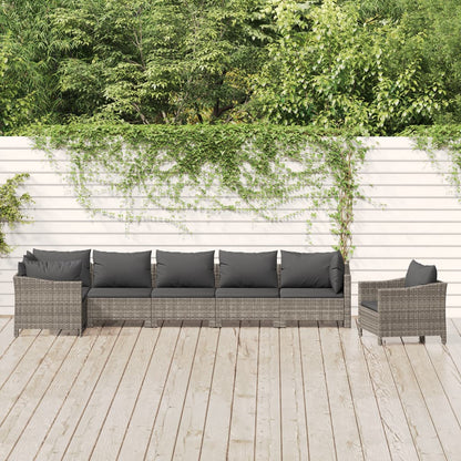 6 Piece Garden Lounge Set With Cushions Grey Poly Rattan