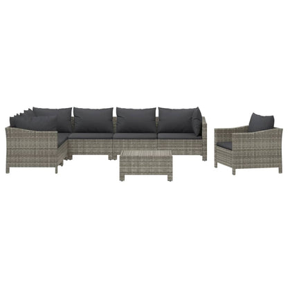 8 Piece Garden Lounge Set With Cushions Grey Poly Rattan