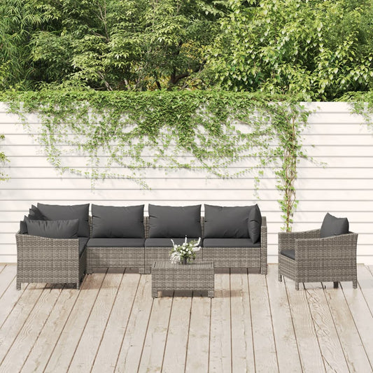 8 Piece Garden Lounge Set With Cushions Grey Poly Rattan