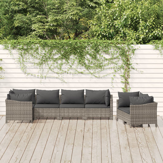 7 Piece Garden Lounge Set With Cushions Grey Poly Rattan
