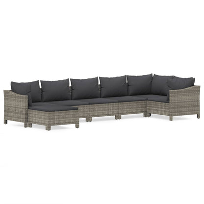 7 Piece Garden Lounge Set With Cushions Grey Poly Rattan