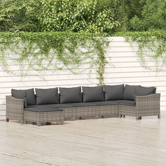 7 Piece Garden Lounge Set With Cushions Grey Poly Rattan
