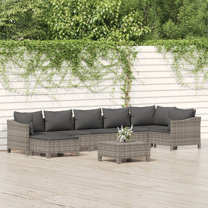 7 Piece Garden Lounge Set With Cushions Grey Poly Rattan