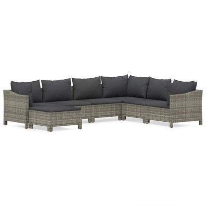7 Piece Garden Lounge Set With Cushions Grey Poly Rattan