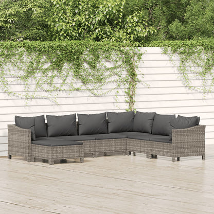 7 Piece Garden Lounge Set With Cushions Grey Poly Rattan