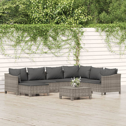 7 Piece Garden Lounge Set With Cushions Grey Poly Rattan