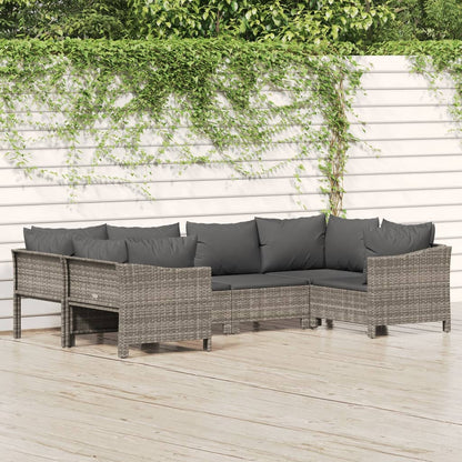 7 Piece Garden Lounge Set With Cushions Grey Poly Rattan