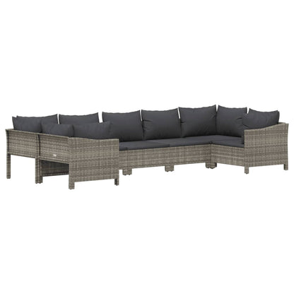 7 Piece Garden Lounge Set With Cushions Grey Poly Rattan