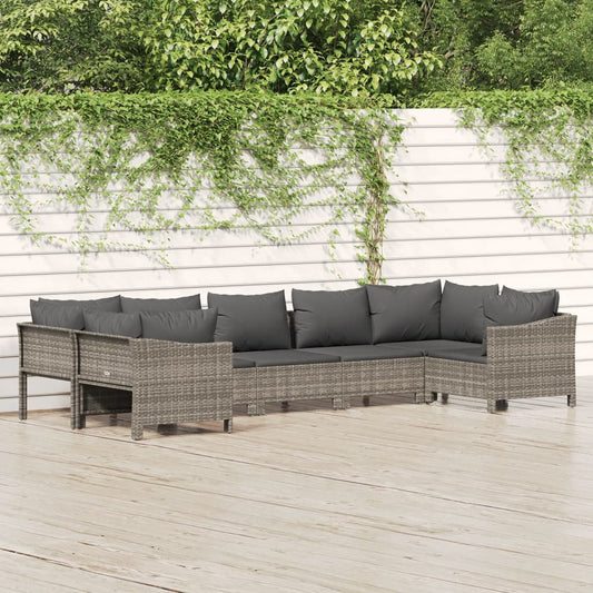 7 Piece Garden Lounge Set With Cushions Grey Poly Rattan