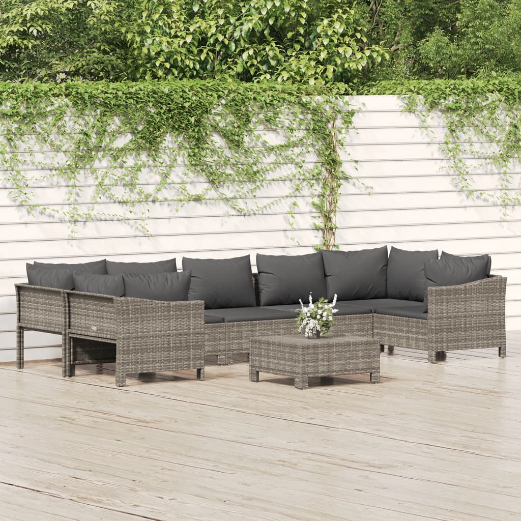 7 Piece Garden Lounge Set With Cushions Grey Poly Rattan