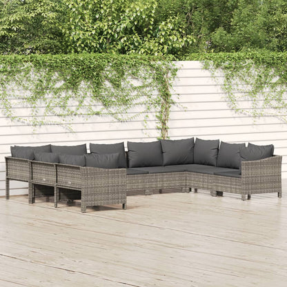 11 Piece Garden Lounge Set With Cushions Grey Poly Rattan