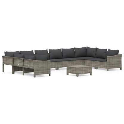 11 Piece Garden Lounge Set With Cushions Grey Poly Rattan