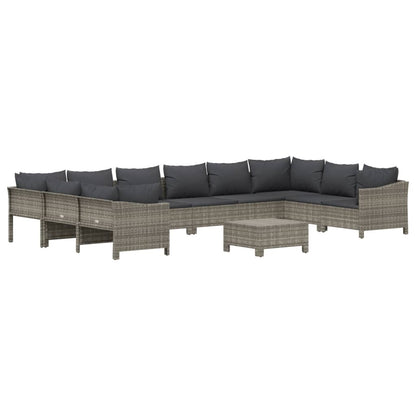 11 Piece Garden Lounge Set With Cushions Grey Poly Rattan