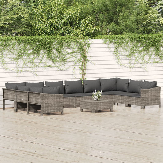 11 Piece Garden Lounge Set With Cushions Grey Poly Rattan