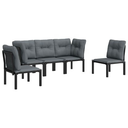 5 Piece Garden Lounge Set Black And Grey Poly Rattan