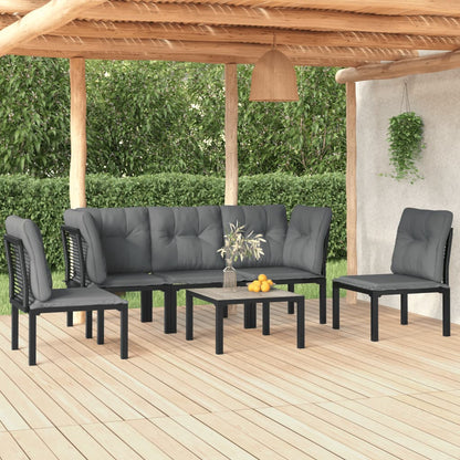 5 Piece Garden Lounge Set Black And Grey Poly Rattan