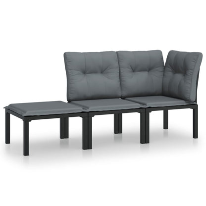 3 Piece Garden Lounge Set Black And Grey Poly Rattan