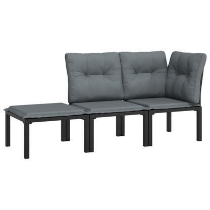 3 Piece Garden Lounge Set Black And Grey Poly Rattan