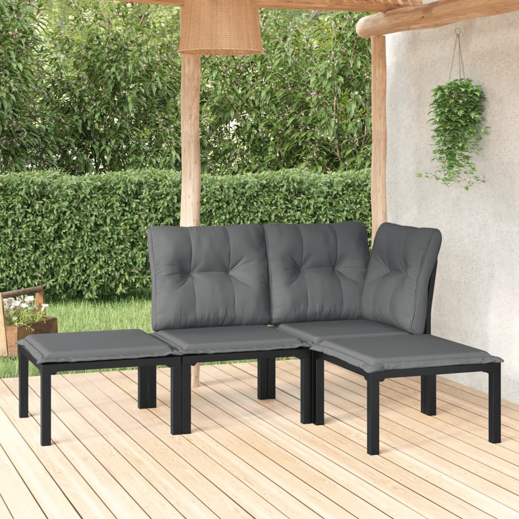 3 Piece Garden Lounge Set Black And Grey Poly Rattan