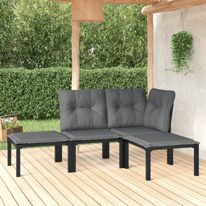 3 Piece Garden Lounge Set Black And Grey Poly Rattan