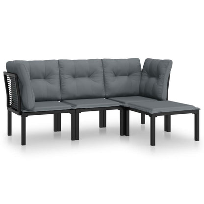 4 Piece Garden Lounge Set Black And Grey Poly Rattan