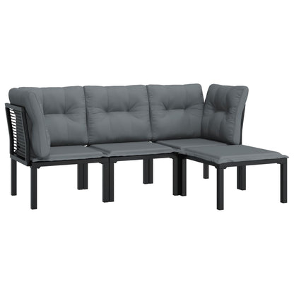 4 Piece Garden Lounge Set Black And Grey Poly Rattan