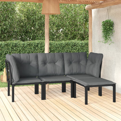 4 Piece Garden Lounge Set Black And Grey Poly Rattan