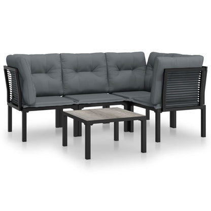 5 Piece Garden Lounge Set Black And Grey Poly Rattan