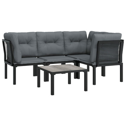 5 Piece Garden Lounge Set Black And Grey Poly Rattan