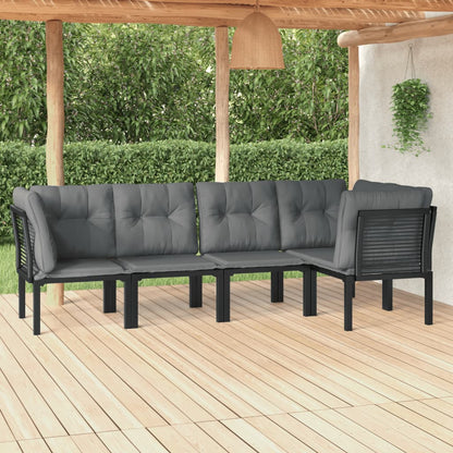 5 Piece Garden Lounge Set Black And Grey Poly Rattan