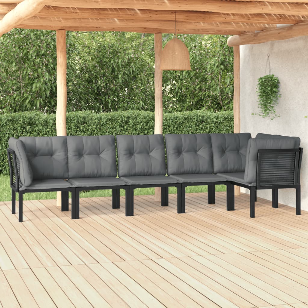 5 Piece Garden Lounge Set Black And Grey Poly Rattan