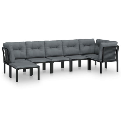 7 Piece Garden Lounge Set Black And Grey Poly Rattan