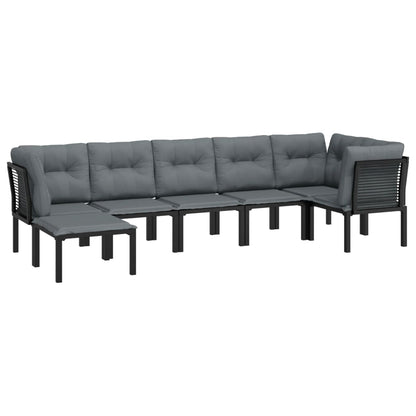 7 Piece Garden Lounge Set Black And Grey Poly Rattan