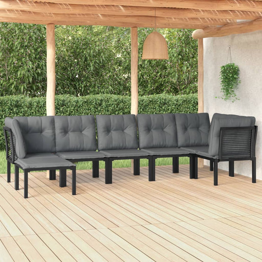 7 Piece Garden Lounge Set Black And Grey Poly Rattan