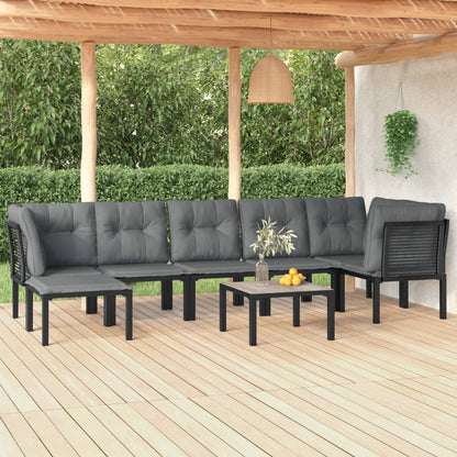 7 Piece Garden Lounge Set Black And Grey Poly Rattan