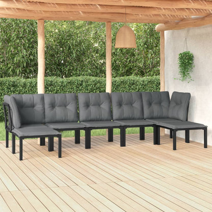 7 Piece Garden Lounge Set Black And Grey Poly Rattan
