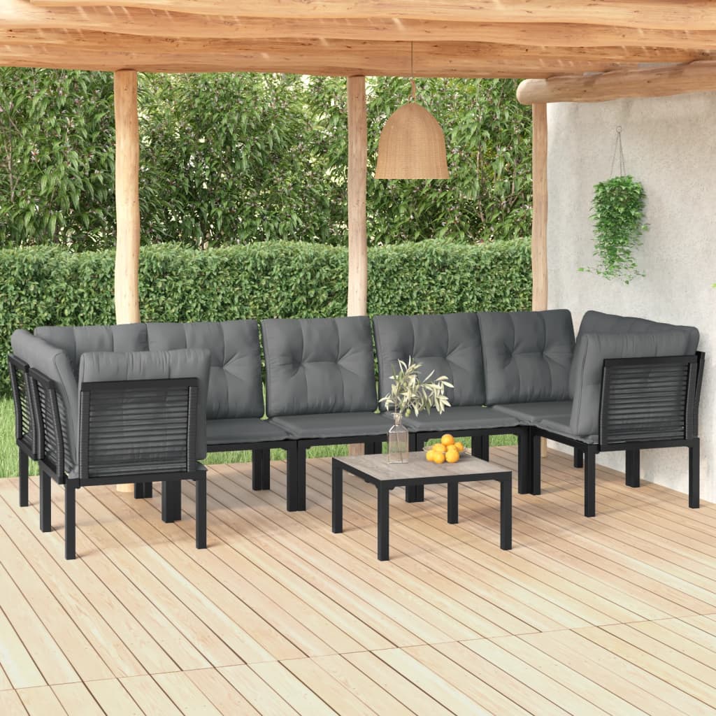 7 Piece Garden Lounge Set Black And Grey Poly Rattan